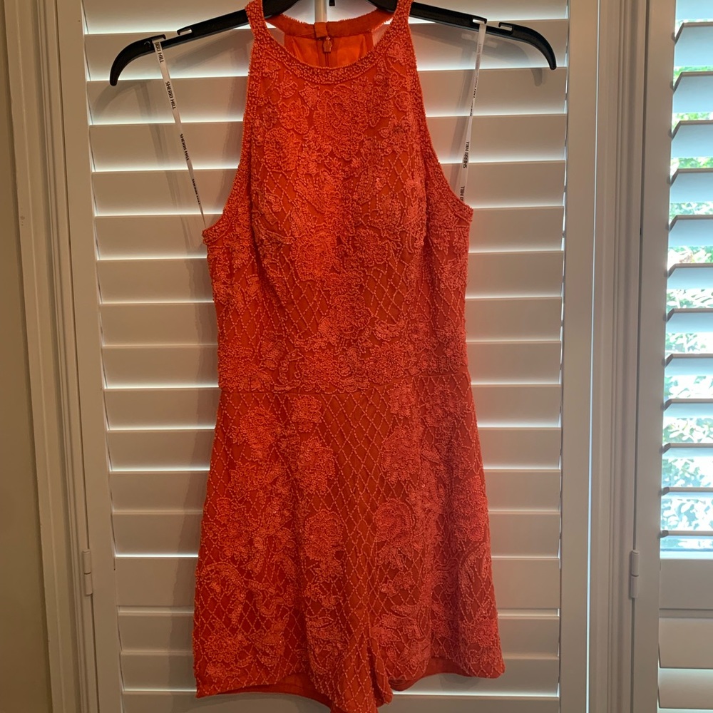 Sherri Hill orange Beaded Romper